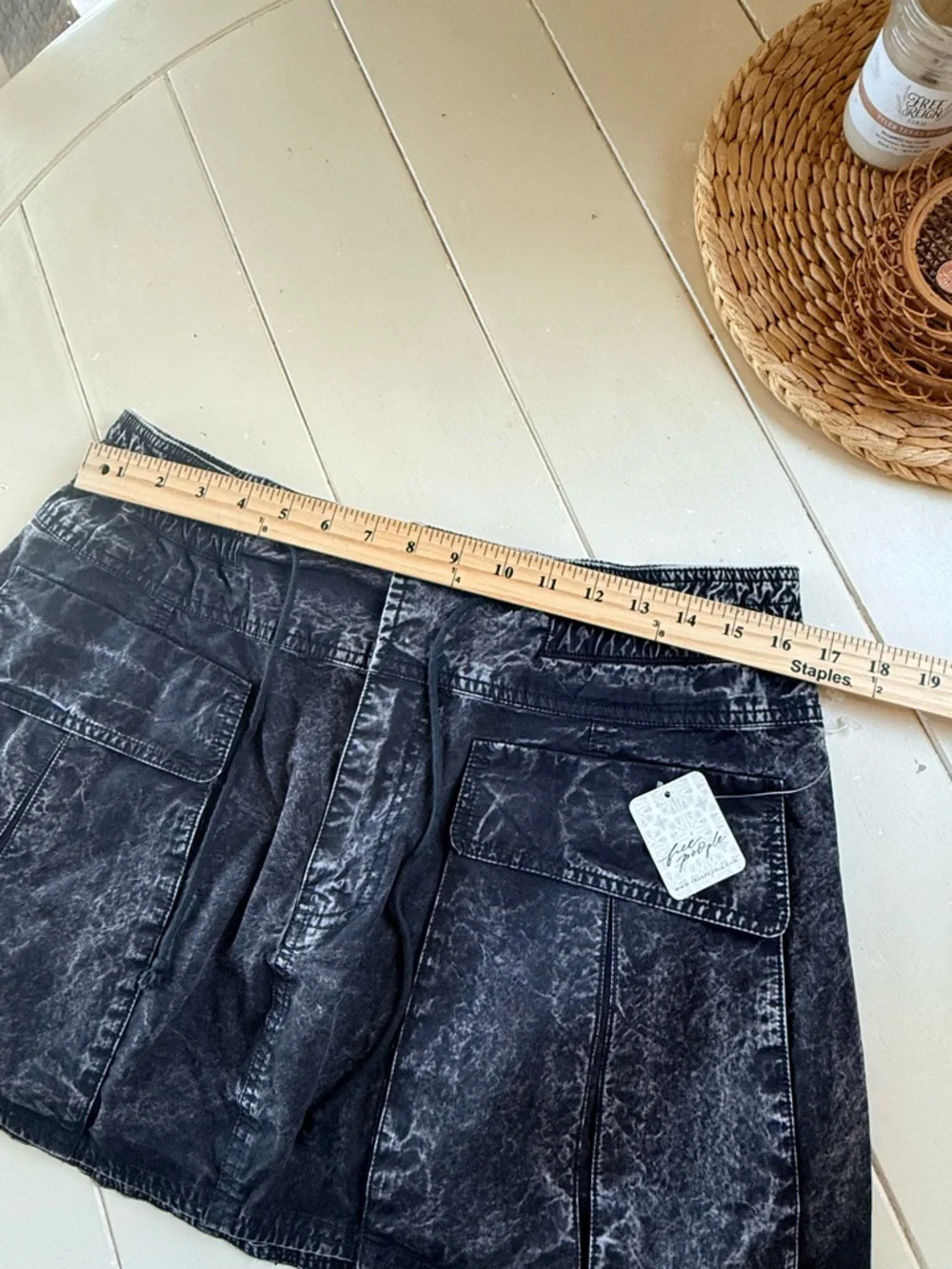 Free People Washed Black Mini Skirt with Front Pockets